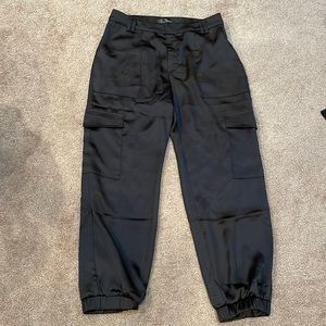 Satin joggers size medium black silk